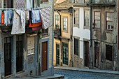 Cobbled street in Ribeira, Porto, Portugal.