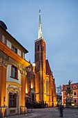 Evening at Holy Cross church in Wroclaw, Poland.