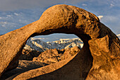 Mobius Arch and Mount Whitney, Alabama Hills, Eastern Sierra Nevada, Lone Pine, California, USA, North America