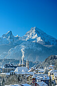 Berchtesgaden vor Kleiner Watzmann, Watzmannkinder und Watzmann, Berchtesgaden, Berchtesgadener Alpen, Oberbayern, Bayern, Deutschland