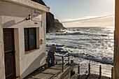 man on terrace near beach, Alojera, La Gomera, Canary Islands, Spain