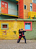 Couple dancing tango on Caminito Street, La Boca, Buenos Aires, Buenos Aires Province, Argentina, South America