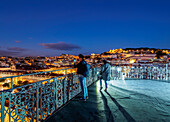 Twilight view of the Santa Justa Lift view point, Lisbon, Portugal, Europe