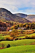 An autumn view of the scenic Langdale Valley, Lake District National Park, Cumbria, England, United Kingdom, Europe