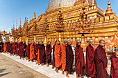 Monks at the Shwezigon Pagoda, Bagan (Pagan), Myanmar (Burma), Asia