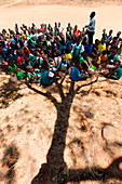 Africa, Malawi, Lilongwe district, Children studying in the shade of a tree