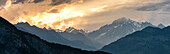 Overview of Mont Blanc seen from Ozein at sunset, Ozein, Aosta Valley, Italy