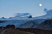Full moon night at the shelter Fluhalp, Zermatt valley, Valais, Wallis Canton, Switzerland