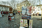Open Air Artist Market at Tertre Square Place du Tertre in Montmartre, Paris, France
