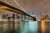 USA, New York City, Downtown Financial district of Manhattan and the Brooklyn Bridge