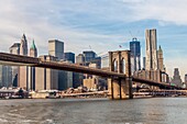 USA, New York City, Lower Manhattan & Brooklyn Bridge