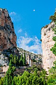 France, Provence, near Gorges du Verdon, Moustier, Sainte, Marie, medieval church located in the mountain top