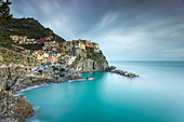 Long exposure of Manarola, Cinque Terre, Riviera di Levante, Liguria, Italy