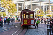 Cable car turning at the end of the line, San Francisco, Marin County, California, USA