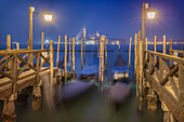 Europe, Italy, Veneto, Venice, Night landscape towards the island of San Giorgio with the gondolas