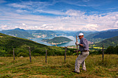 Europe, Italy, farmer in the hills of Lake Iseo, province of Brescia