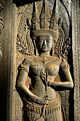 Detail of wall sculpture-Apsara,Angkor Wat temple,Cambodia,Indochina,Southeast Asia,Asia.