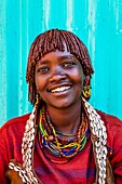 A Portrait Of A Young Hamer Tribeswoman At The Dimeka Saturday Market, Dimeka, Omo Valley, Ethiopia.