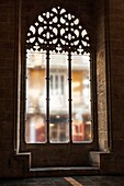 Window in the hall of columns of the Lonja de la Seda (Silk Exchange), Valencia, Spain