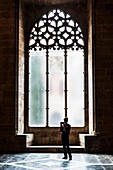 Windows in the hiring room. Building of the Lonja de la Seda (Silk Exchange). Valencia, Spain