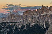 Gazing the sunset on Mount Antelao and Croda da Lago group, Cortina d'Ampezzo, Belluno district, Veneto, Italy, Europe