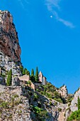 France, Provence, near Gorges du Verdon, Moustier-Sainte-Marie, medieval church located in the mountain top