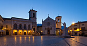 Norcia, Sibillini National park, Umbria, Italy, Main square of Norcia village at dawn