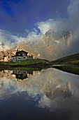 Baita Segantini, Trento, Dolomites, South Tyrol, Italy, Baita Segantini and his lake