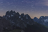 Cadini di Misurina, Dolomites, Veneto, Belluno, Italy, Startrail over Cadini di Misurina