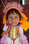 Inle lake, Nyaungshwe township, Taunggyi district, Myanmar Burma , Portrait of a Kayan Padaung  woman