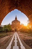 Bagan, Mandalay region, Myanmar Burma , Sulamani pagoda entrance at sunrise