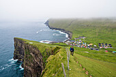 Gjogv, Eysturoy island, Faroe Islands, Denmark, Village seen from the top of the cliffs, MR
