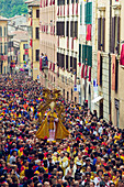 Gubbio, Umbria, Italy, Race of the Candles cerimony in the town streets