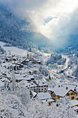 The small town of Filisur with snow in winter, Switzerland, Europe