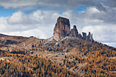 Europe, Italy, Veneto, Belluno, Autumn landscape of the Cinque Torri, Cortina d Ampezzo, Dolomites