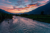 Sunset from Adda river, Valtellina, Lombardy, Italy