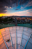Bratislava, Slovakia, center Europe, Panoramic view from UFO terrace restaurant on Novy Most bridge