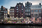 Amsterdam, Netherlands, Europe, Flower market on canal