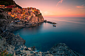Manarola, Liguria, Italy The famous town of Manarola, in the park of the 5 lands, photographed at sunset