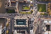 Directly above view of Westminster Bridge and Big Ben, London, England, UK