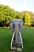 Elephant sculpture in a garden