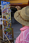 Italy, Amalfi, Amalfi Coast, craft, craftman, painter, straw hat, landscape