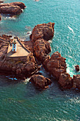 France, Brittany, Cotes-d'Armor, Brehat, Brehat island, the Peacock lighthouse, aerial view