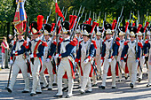 France,Paris. Vincennes. Bois de Vincennes. National police. Republican guard. Grenadiers of the emperor during a procession.