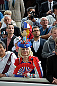 France, Paris 16th district, Longchamp Racecourse, Qatar Prix de l'Arc de Triomphe on October 5th 2014, woman in a tribune wearing a hat