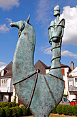 'France, Aquitaine, Pyrenees Atlantiques, Oloron-sainte-Marie, Sainte Marie area, sculpture ''Saint Grat's Legend'' by Pierre Castillou, in front of Sainte-Marie cathedral'