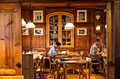 Public room in Alpine hut Guttenberghaus, Dachstein area, Styria, Austria, Europe
