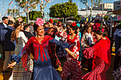 Sevillana dancing at the Feria de Abril, Seville Fair, spring festival, Sevilla, Seville, Andalucia, Spain, Europe