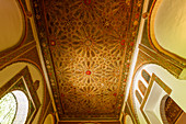 wooden roof in the Salon del Techo Felipe II., hall of the embassador, Palacio del Rey Don Pedro, Real Alcazar, royal palace, Mudejar style architecture, UNESCO World Heritage, Sevilla, Andalucia, Spain, Europe