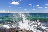 Waves on the rocky coast near Varberg, Halland, South Sweden, Sweden, Scandinavia, Northern Europe, Europe